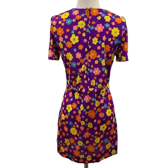 Juniorite Women's Floral Colorful Short Sleeve Side Slit Mini Dress Size S - Picture 3 of 9